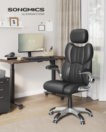 Scaun de birou ergonomic cu brate rabatabile, reglabil pe inaltime, suport cap ajustabil, 70x70x137 cm, negru [5]