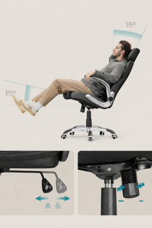 Scaun de birou ergonomic cu brate rabatabile, reglabil pe inaltime, suport cap ajustabil, 70x70x137 cm, negru [7]