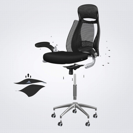 Scaun de birou ergonomic cu tetiera si brate rabatabile, spatar mesh, maxim 120 kg, 68x116-126 cm, negru [2]