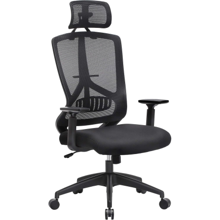 Dormitor & birou - Scaun de birou ergonomic cu tetiera si suport lombar, reglabil, mecanism balans, maxim 120 kg, 70x70x133 cm, negru