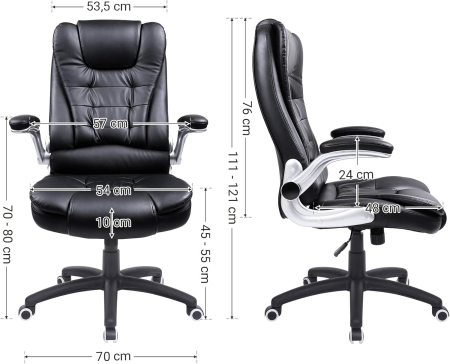 Scaun de birou ergonomic cu tetiera, spatar inalt, brate rabatabile, maxim 150 kg, 76x70x(111-121) cm, negru [5]