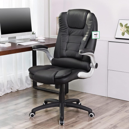Scaun de birou ergonomic cu tetiera, spatar inalt, brate rabatabile, maxim 150 kg, 76x70x(111-121) cm, negru [4]