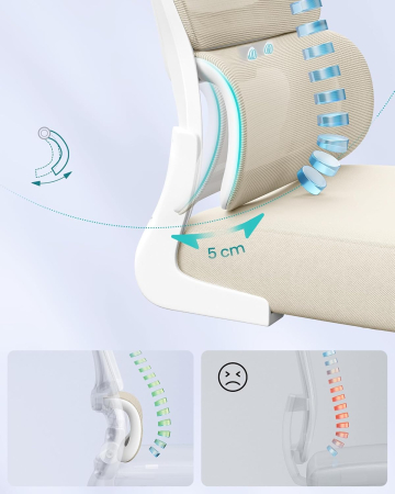 Scaun de birou ergonomic mesh, suport lombar dinamic, tetiera reglabila, brate rabatabile, 70x70x135 cm, bej [6]