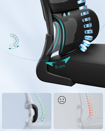 Scaun de birou ergonomic mesh, suport lombar dinamic, tetiera reglabila, brate rabatabile, 70x70x135 cm, negru [3]