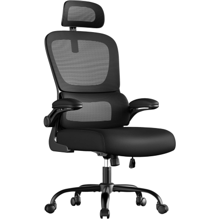 Dormitor & birou - Scaun de birou ergonomic mesh, suport lombar dinamic, tetiera reglabila, brate rabatabile, 70x70x135 cm, negru