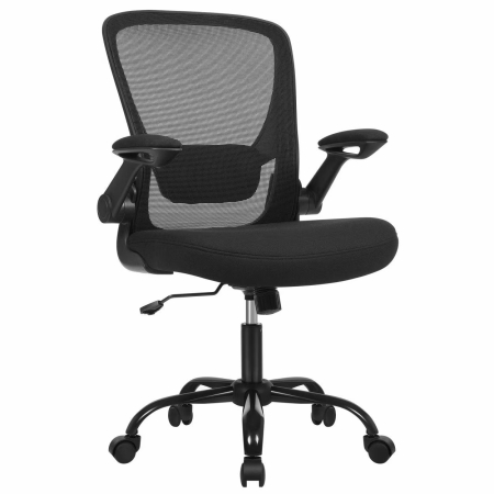 Mobila birou - Scaun de birou ergonomic mesh, suport lombar reglabil, brate rabatabile, functie balans, 64x64x107 cm, negru