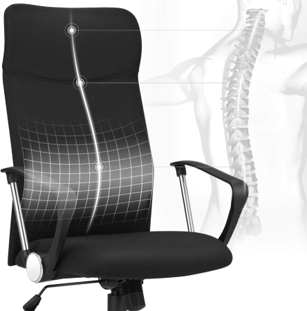 SONGMICS Scaun de birou ergonomic pentru sala de sedinte, pivotant, capitonat, inaltime reglabila si rabatabil, negru [2]