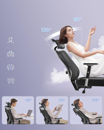 Scaun de birou ergonomic profesional, suport lombar reglabil, tetiera 2D, brate 4D, maxim 150 kg, 70x70x136 cm, negru [2]