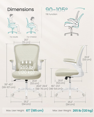 Scaun birou ergonomic reglabil spatar mesh suport lombar, 64x64x107 cm, maxim 120 kg, bej [2]