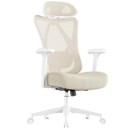 Dormitor & birou - Scaun de birou ergonomic reglabil cu suport lombar si tetiera, maxim 120 kg, 70x70x125 cm, bej cappuccino