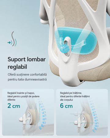 Scaun de birou ergonomic reglabil cu suport lombar si tetiera, maxim 120 kg, 70x70x125 cm, bej cappuccino [6]