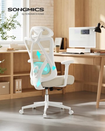 Scaun de birou ergonomic reglabil cu suport lombar si tetiera, maxim 120 kg, 70x70x125 cm, bej cappuccino [1]
