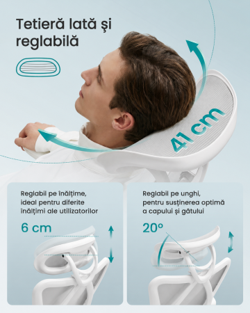 Scaun de birou ergonomic reglabil cu suport lombar si tetiera, maxim 120 kg, 70x70x125 cm, gri [5]
