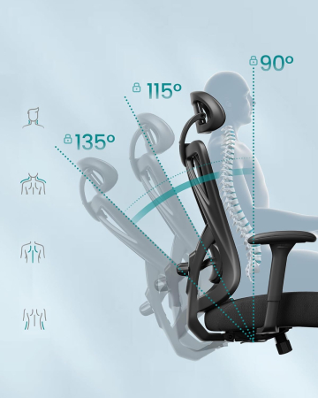 Scaun de birou ergonomic reglabil cu suport lombar si tetiera, maxim 120 kg, 70x70x125 cm, negru [6]