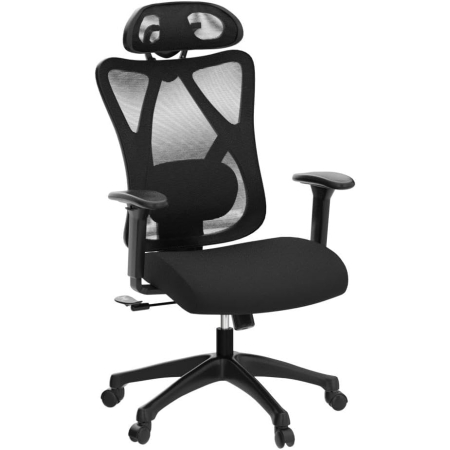 Dormitor & birou - Scaun de birou ergonomic reglabil cu suport lombar si tetiera, maxim 120 kg, 70x70x125 cm, negru