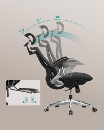 Scaun de birou ergonomic reglabil cu tetiera si suport lombar, inclinare 135Â°, maxim 150 kg, 70x70x125 cm, negru [8]