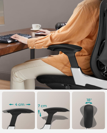 Scaun de birou ergonomic reglabil cu tetiera si suport lombar, inclinare 135Â°, maxim 150 kg, 70x70x125 cm, negru [6]