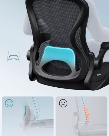 Scaun de birou ergonomic, reglabil pe inaltime, suport lombar, functie balans, 60x60x105 cm, negru [3]