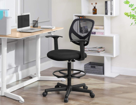 Scaun de birou inalt, rotativ, suport picioare reglabil, ajustare pe inaltime 55-75 cm, 64x64x97 cm, negru [4]
