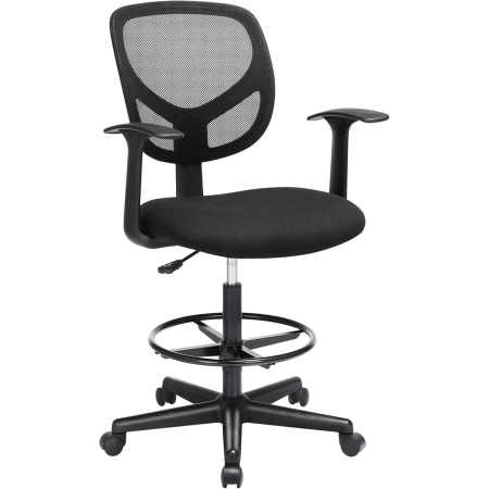 Mobila birou - Scaun de birou inalt, rotativ, suport picioare reglabil, ajustare pe inaltime 55-75 cm, 64x64x97 cm, negru