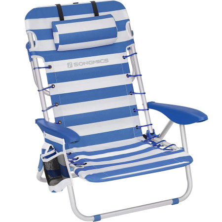 Scaune gradina si sezlonguri - Scaun plaja portabil cu spatar rabatabil 4 pozitii, cadru aluminiu Oxford 600D, max 150 kg, 68x63x75 cm, alb albastru