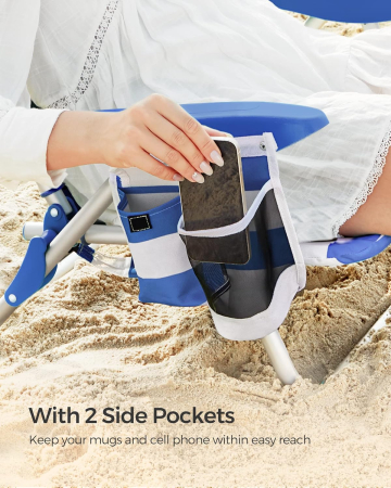 Scaun plaja portabil cu spatar rabatabil 4 pozitii, cadru aluminiu Oxford 600D, max 150 kg, 68x63x75 cm, alb albastru [7]