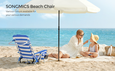 Scaun plaja portabil cu spatar rabatabil 4 pozitii, cadru aluminiu Oxford 600D, max 150 kg, 68x63x75 cm, alb albastru [8]