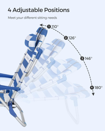 Scaun plaja portabil cu spatar rabatabil 4 pozitii, cadru aluminiu Oxford 600D, max 150 kg, 68x63x75 cm, alb albastru [2]