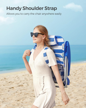 Scaun plaja portabil cu spatar rabatabil 4 pozitii, cadru aluminiu Oxford 600D, max 150 kg, 68x63x75 cm, alb albastru [4]
