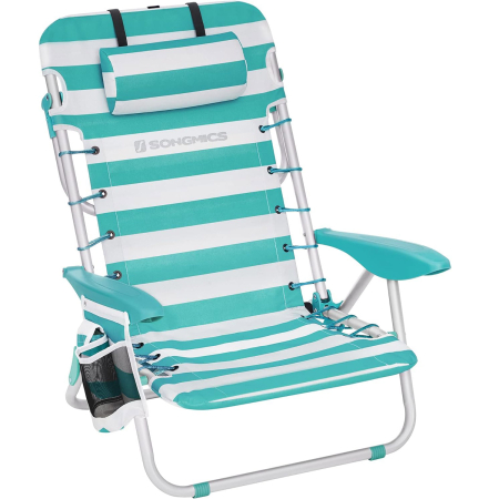 Scaune gradina si sezlonguri - Scaun plaja portabil cu spatar rabatabil 4 pozitii, cadru aluminiu Oxford 600D, max 150 kg, 68x63x75 cm, alb verde