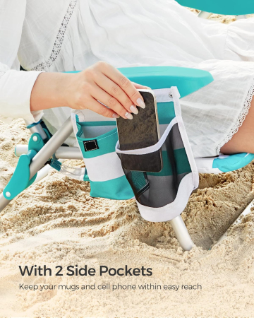 Scaun plaja portabil cu spatar rabatabil 4 pozitii, cadru aluminiu Oxford 600D, max 150 kg, 68x63x75 cm, alb verde [7]