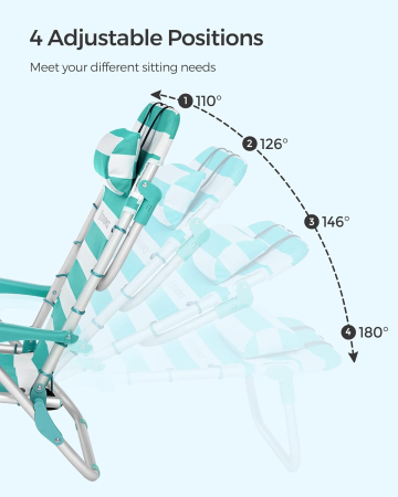 Scaun plaja portabil cu spatar rabatabil 4 pozitii, cadru aluminiu Oxford 600D, max 150 kg, 68x63x75 cm, alb verde [1]