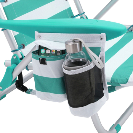 Scaun plaja portabil cu spatar rabatabil 4 pozitii, cadru aluminiu Oxford 600D, max 150 kg, 68x63x75 cm, alb verde [11]