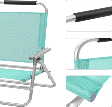 Scaun plaja portabil cu spatar rabatabil 4 pozitii, cadru aluminiu usor 2.5 kg, max 150 kg, verde [4]