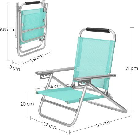 Scaun plaja portabil cu spatar rabatabil 4 pozitii, cadru aluminiu usor 2.5 kg, max 150 kg, verde [1]