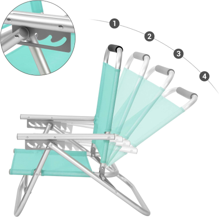 Scaun plaja portabil cu spatar rabatabil 4 pozitii, cadru aluminiu usor 2.5 kg, max 150 kg, verde [3]