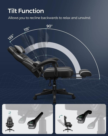 Scaun gaming ergonomic, cu spatar inalt, suport pentru picioare, maxim 150 kg , 50x70x126 cm, negru si gri [1]