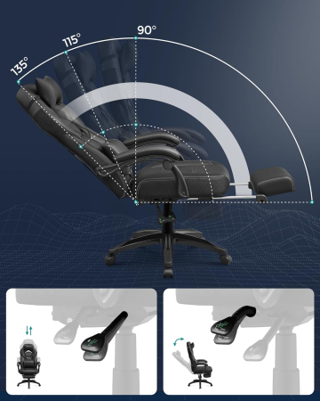 Scaun gaming ergonomic cu suport pentru picioare, tetiera reglabila si suport lombar, maxim 150 kg, 70x64x128 cm, negru [3]