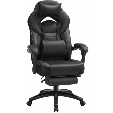 Scaune birou - Scaun gaming ergonomic cu suport pentru picioare, tetiera reglabila si suport lombar, maxim 150 kg, 70x64x128 cm, negru