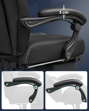 Scaun gaming ergonomic cu suport pentru picioare, tetiera reglabila si suport lombar, maxim 150 kg, 70x64x128 cm, negru [8]