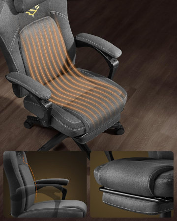 Scaun gaming ergonomic cu suport picioare, material textil bumbac si in, maxim 150 kg, 70x70x129 cm, gri [5]