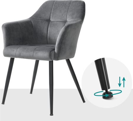 Scaun living tapitat din catifea cu cotiere, sarcina 110 kg, 61x60x87 cm, gri [5]