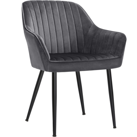 Mobila - SONGMICS Scaun living tapitat din catifea cu cotiere, sarcina 110 kg, 63x60x85 cm, gri