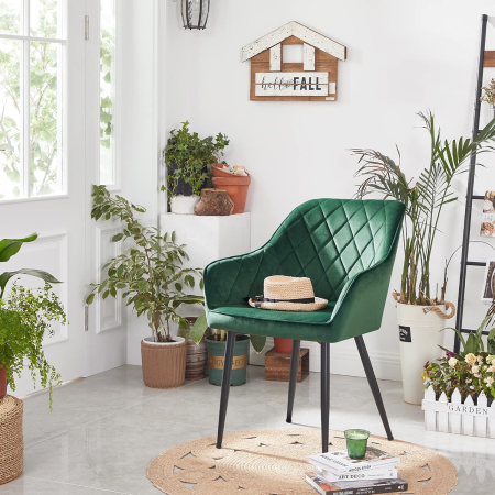 Scaun living tapitat din catifea cu cotiere, sarcina 110 kg, 63x60x85 cm, verde [4]