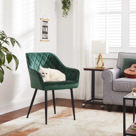 Scaun living tapitat din catifea cu cotiere, sarcina 110 kg, 63x60x85 cm, verde [5]