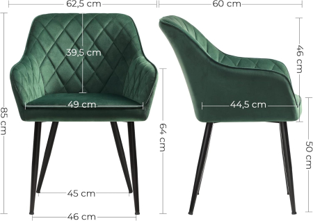 Scaun living tapitat din catifea cu cotiere, sarcina 110 kg, 63x60x85 cm, verde [1]