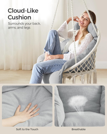 SONGMICS Scaun rotund tip leagan suspendat cu perna, pentru casa sau gradina, gri [3]