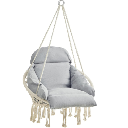 Gradina - SONGMICS Scaun rotund tip leagan suspendat cu perna, pentru casa sau gradina, gri