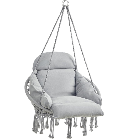 Gradina & balcon - Scaun suspendat tip hamac cu perna groasa, stil scandinav, cadru metalic, 120 kg, gri deschis