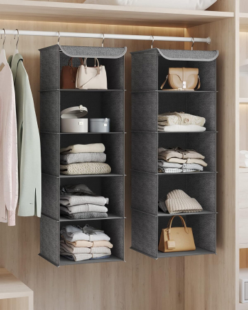 Set 2 bucati organizatoare suspendate pentru dulap, 5 rafturi, pliabil, 30x30x90 cm, gri [6]